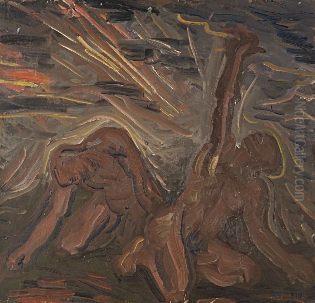 Kauernde Manner Oil Painting by Benno Berneis