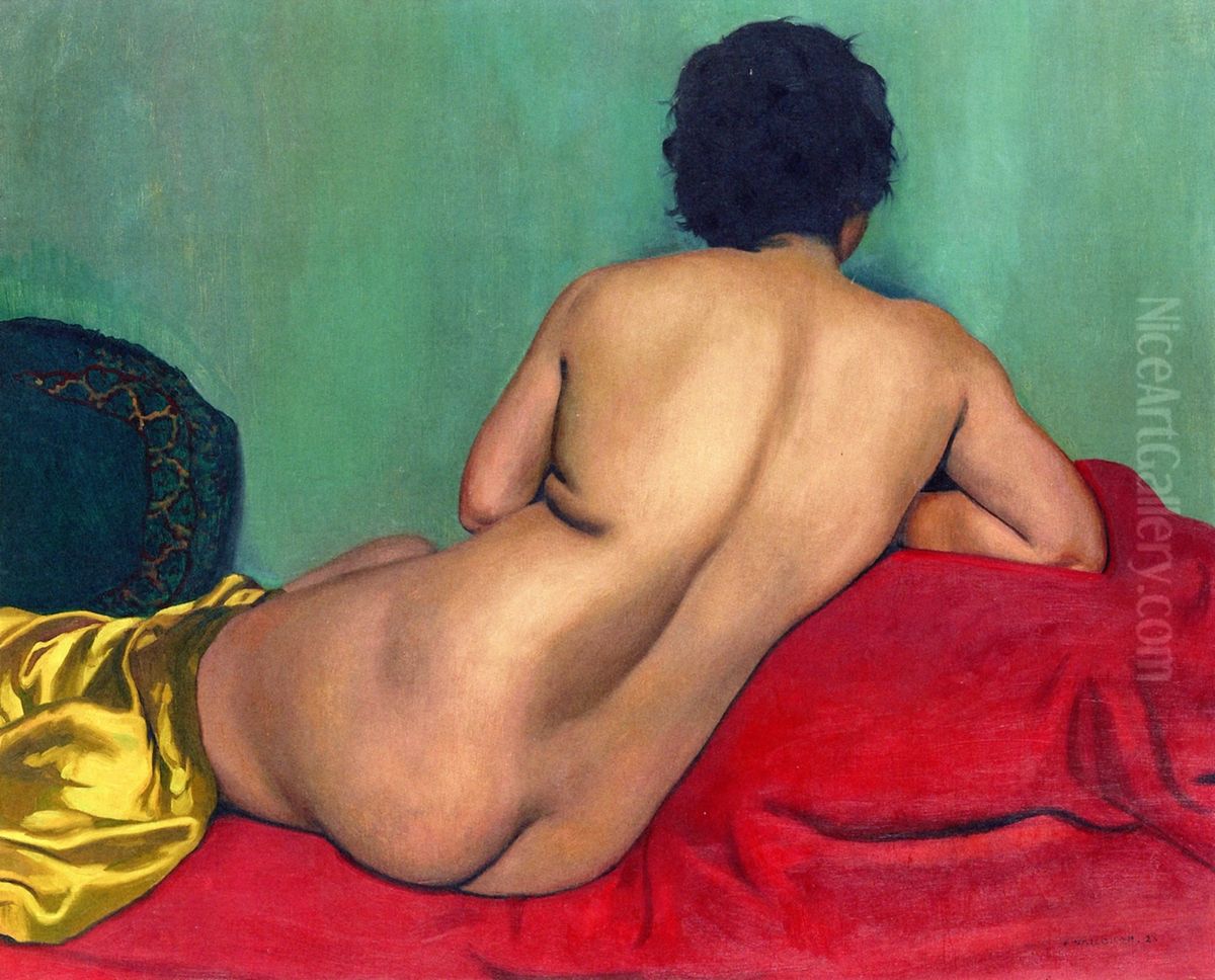 Nu de dos sur un canape rouge Oil Painting by Felix Vallotton