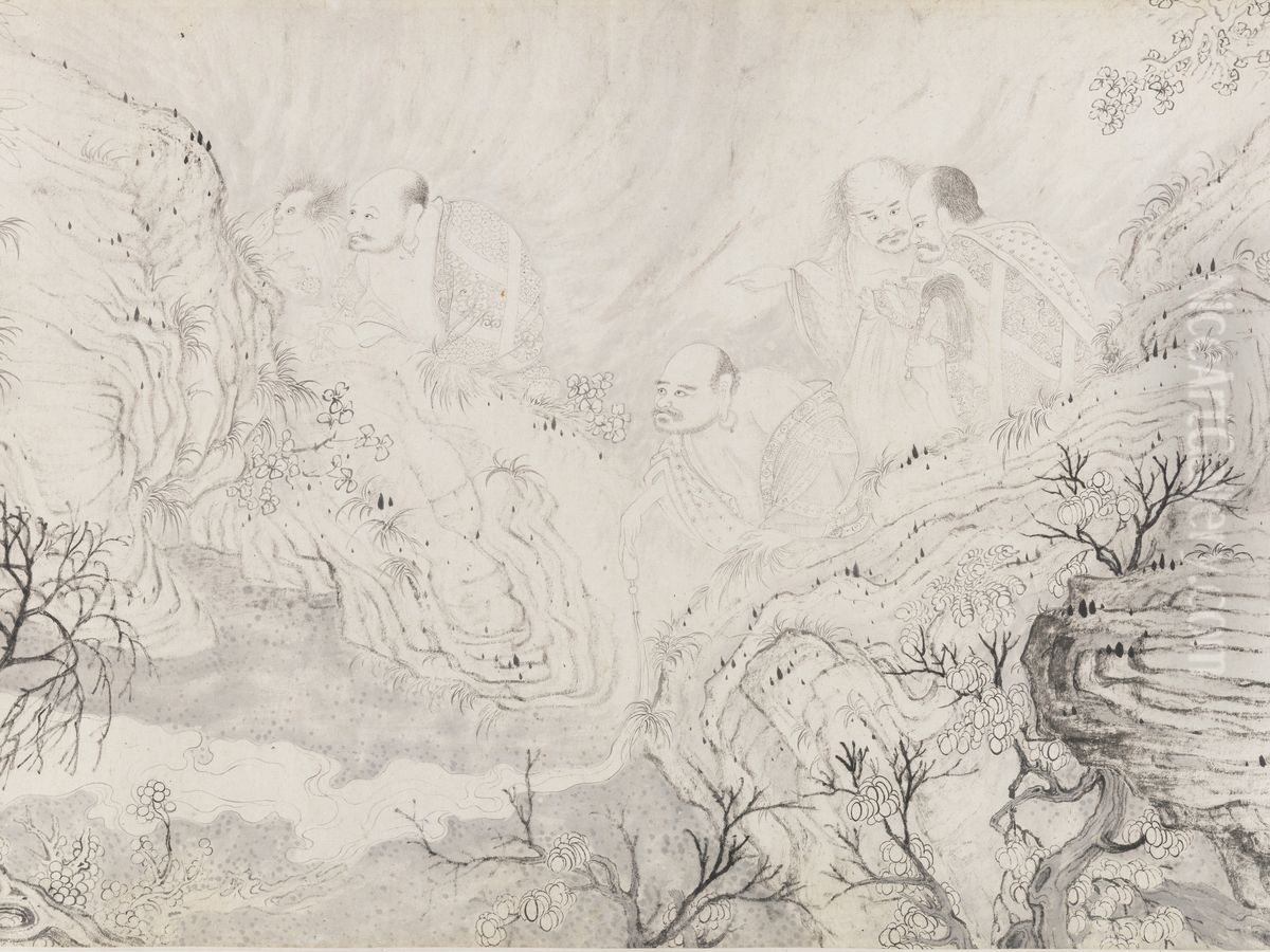 qing  shi tao (zhu ruo ji)  shi liu luo han tu  juan Oil Painting by Shitao Daoji