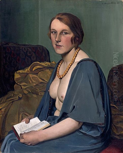 Femme lisant seins nus Oil Painting by Felix Vallotton