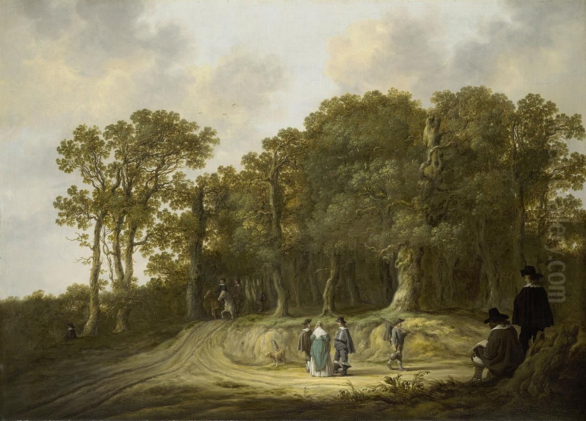 Wooded Landscape with an Artist Oil Painting by Aelbert Cuyp