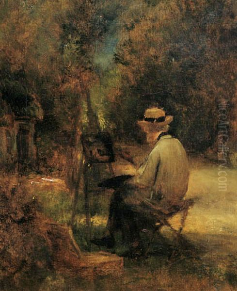 Portrait of the artist at his easel Oil Painting by Jules Dupre