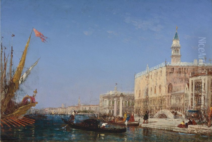 Gondoles devant le quai des Escavons et le pont de la Paille Oil Painting by Felix Ziem