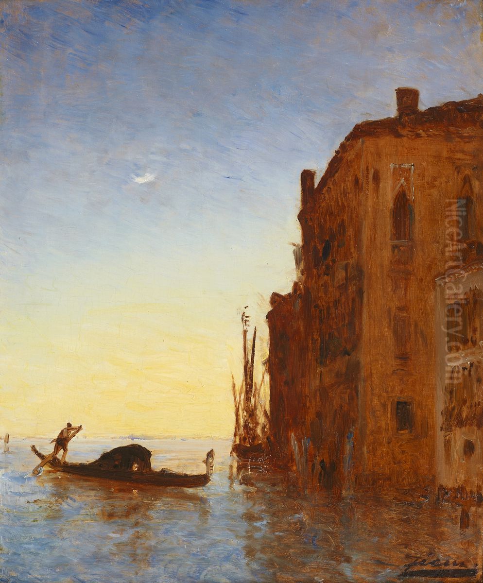 Gondola on the lagoon Oil Painting by Felix Ziem