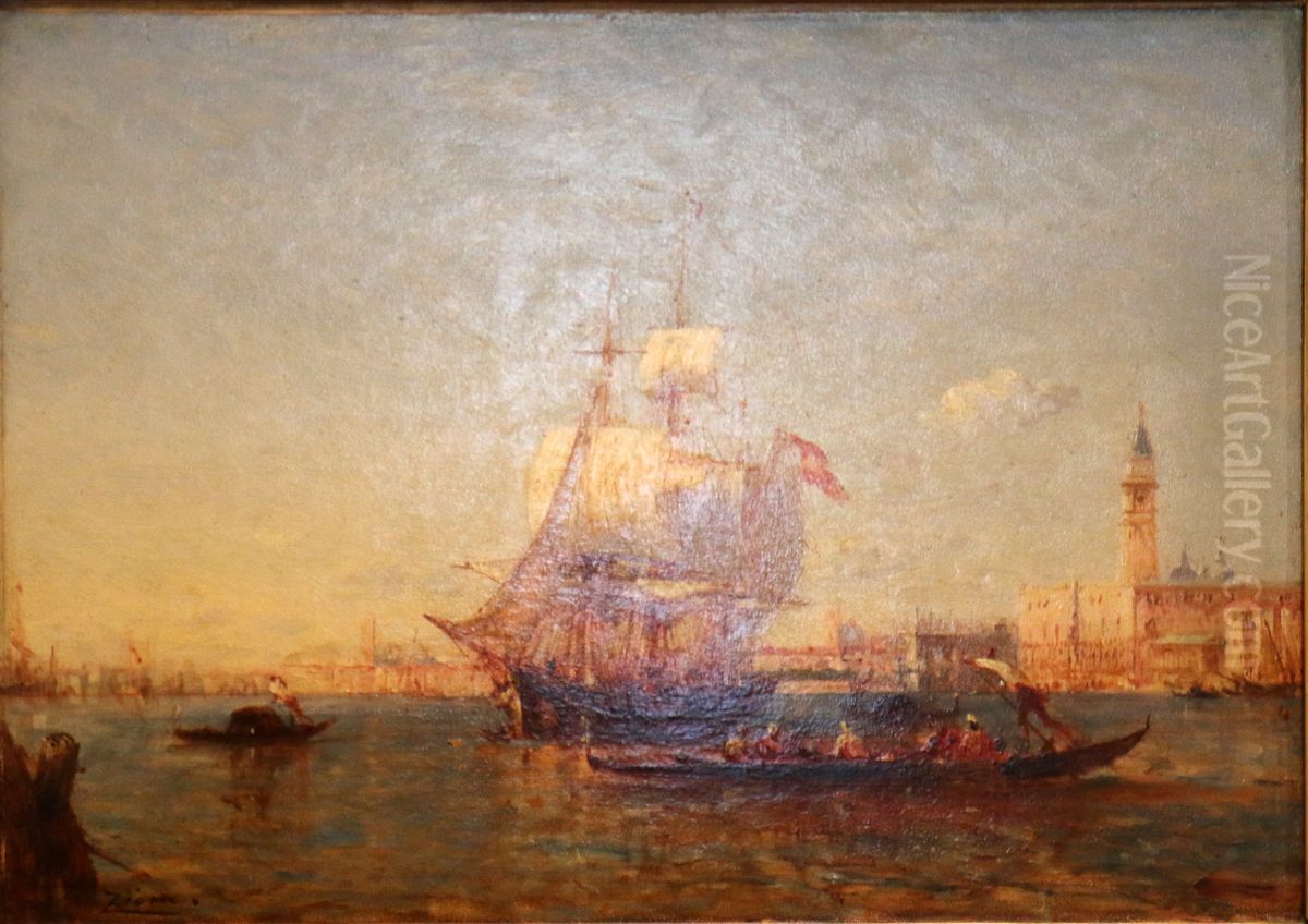 Marine. Venise, entree du grand canal, voilier sur l'Adriatique. Oil Painting by Felix Ziem