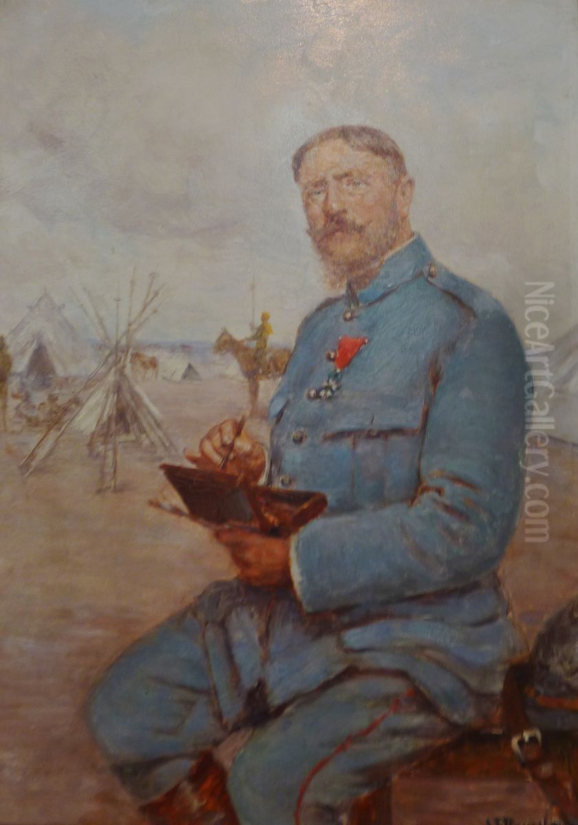 Autoportrait de Joseph-Felix Bouchor en peintre de l'armee Oil Painting by Joseph-Felix Bouchor