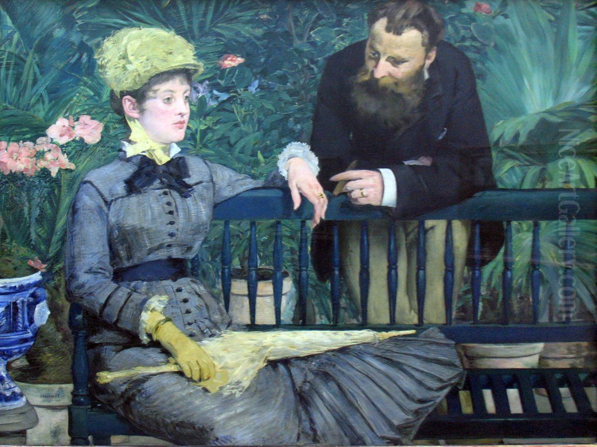 Im Wintergarten Oil Painting by Edouard Manet