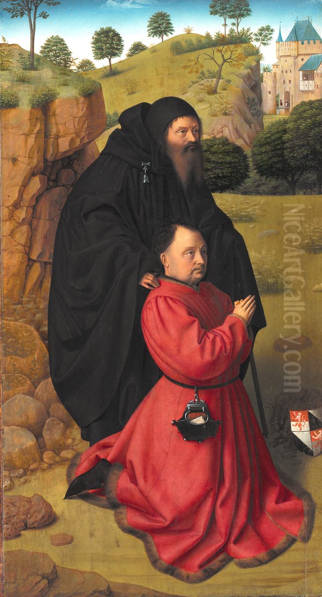St. Anthony with a male donor Oil Painting by Petrus Christus