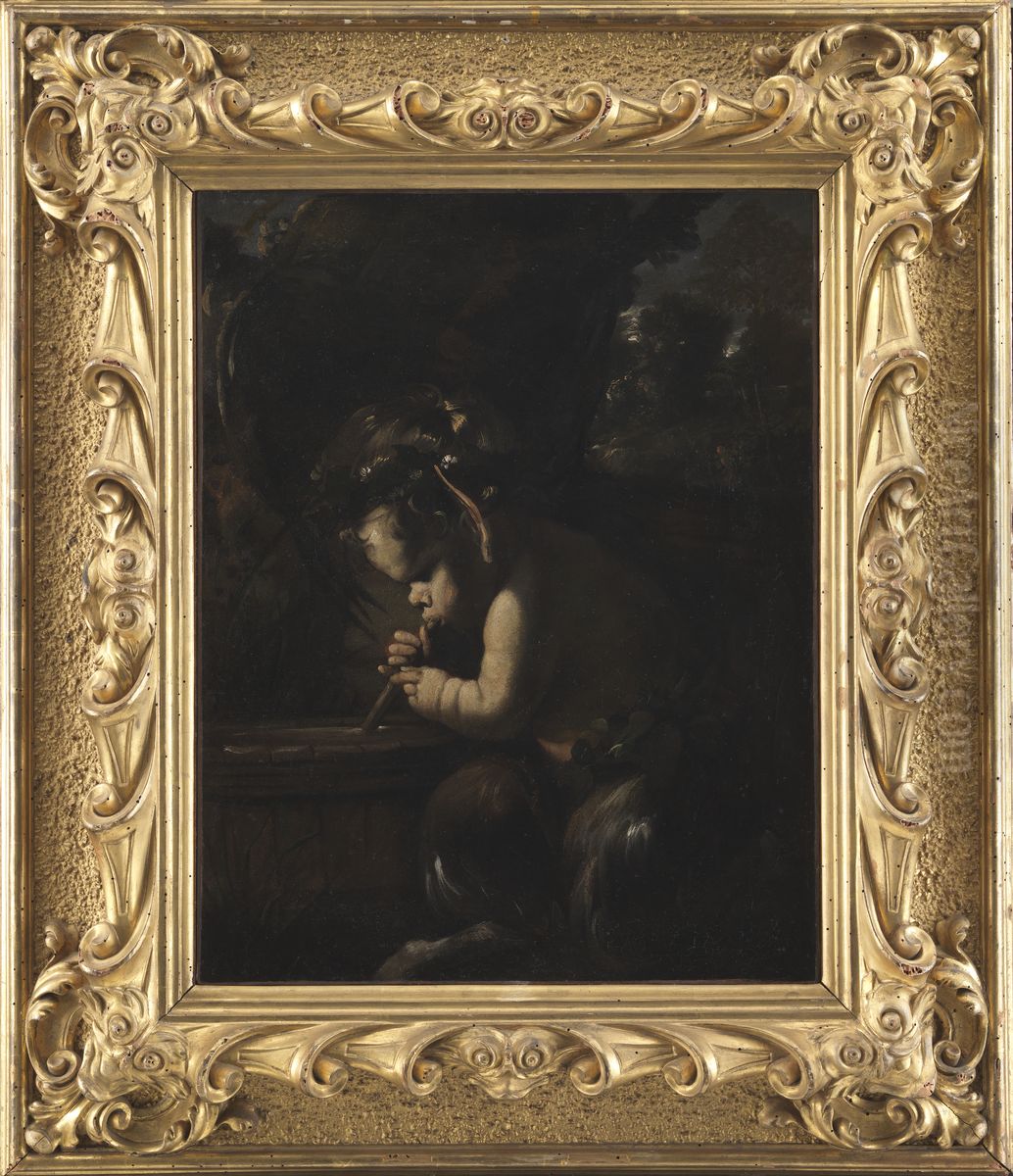 Young Satyr Drinking from a Wine Cask Oil Painting by Pier Francesco Mola