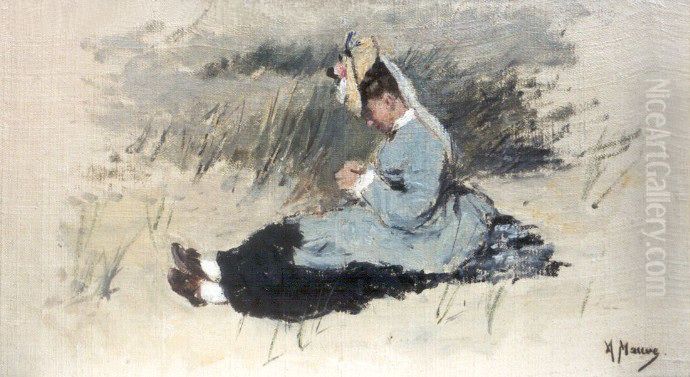 Portrait of Ariette (Jet) Carbentus, the Artist's Wife. in the Dunes Oil Painting by Anton Mauve