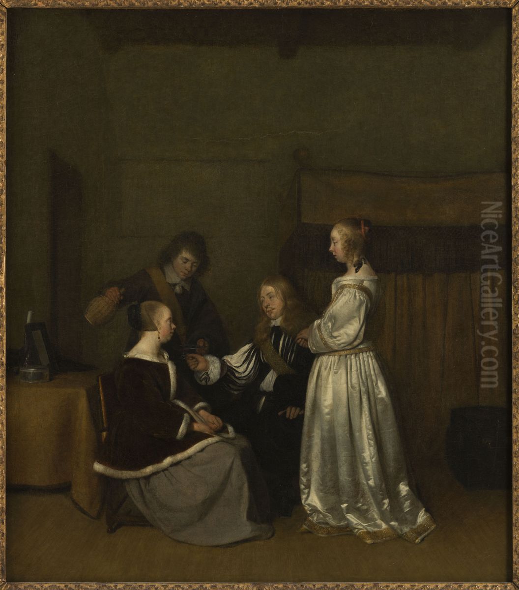 Gallant Conversation Oil Painting by Gerard Ter Borch