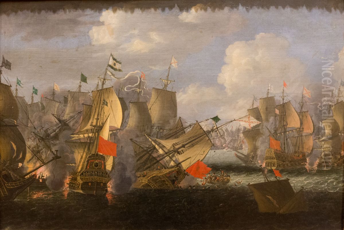 Combat naval Oil Painting by Abraham Storck