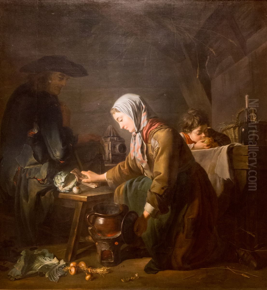 Les apprets d'un dejeuner Oil Painting by Nicolas Bernard Lepicie