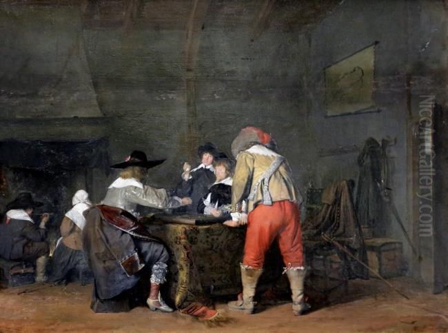 Soldiers playing backgammon in an interior Oil Painting by Gerard Ter Borch
