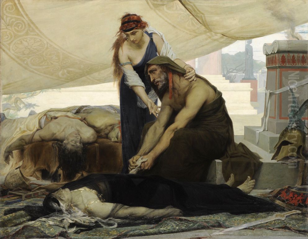 Les adieux d'OEdipe aux cadavres de sa femme et de ses fils Oil Painting by Edouard Toudouze