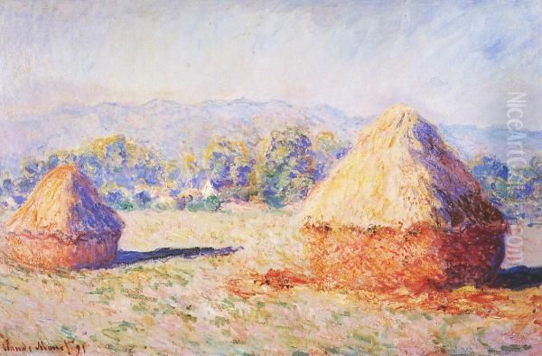 Grainstacks in the Sunlight, Morning Effect Oil Painting by Claude Oscar Monet