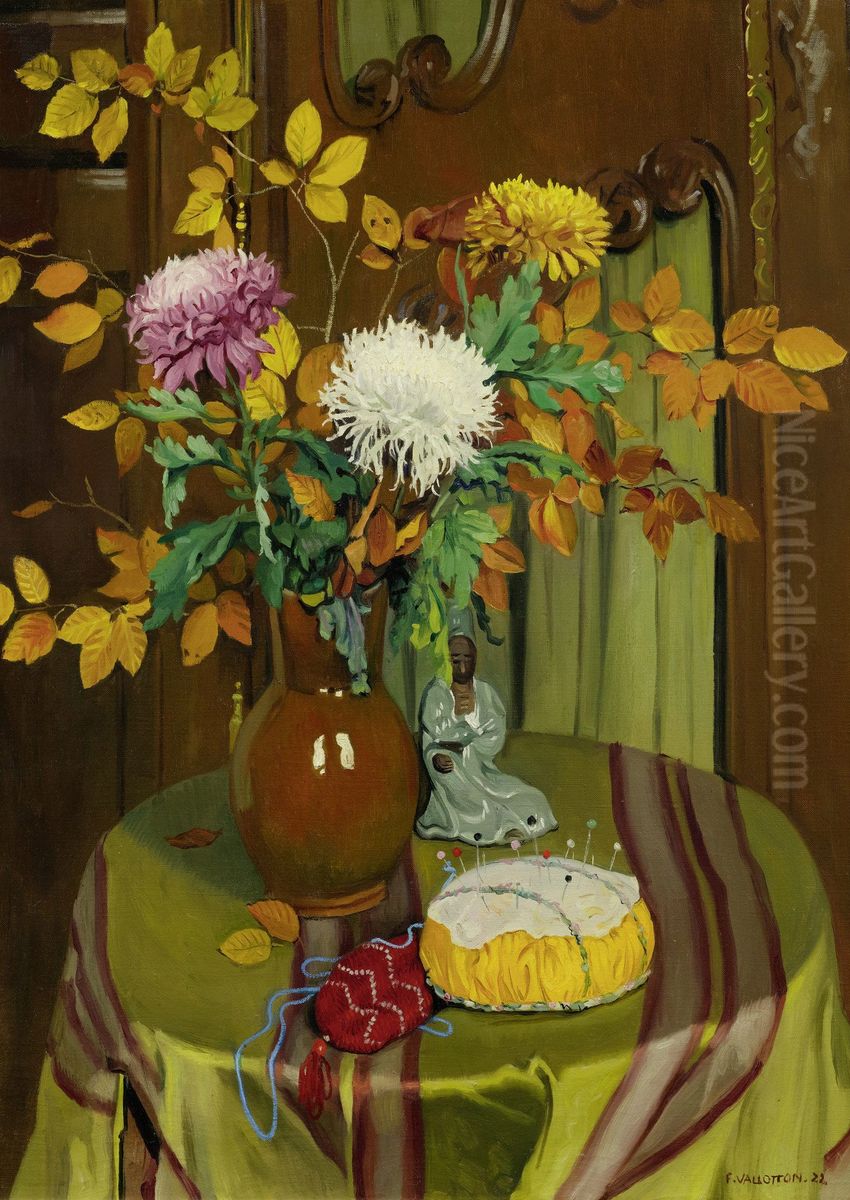 Chrysanthemes et feuillage d'automne Oil Painting by Felix Vallotton