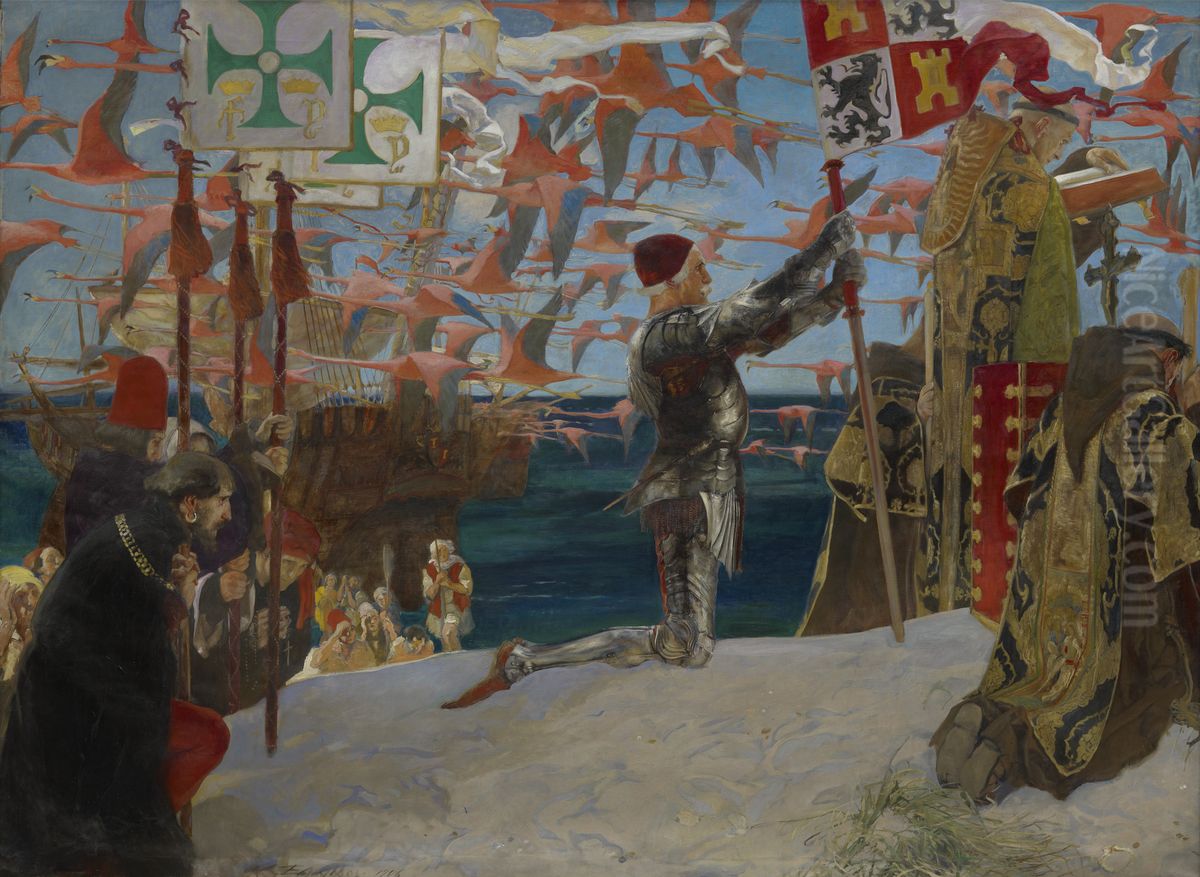 Columbus in the New World Oil Painting by Edwin Austin Abbey