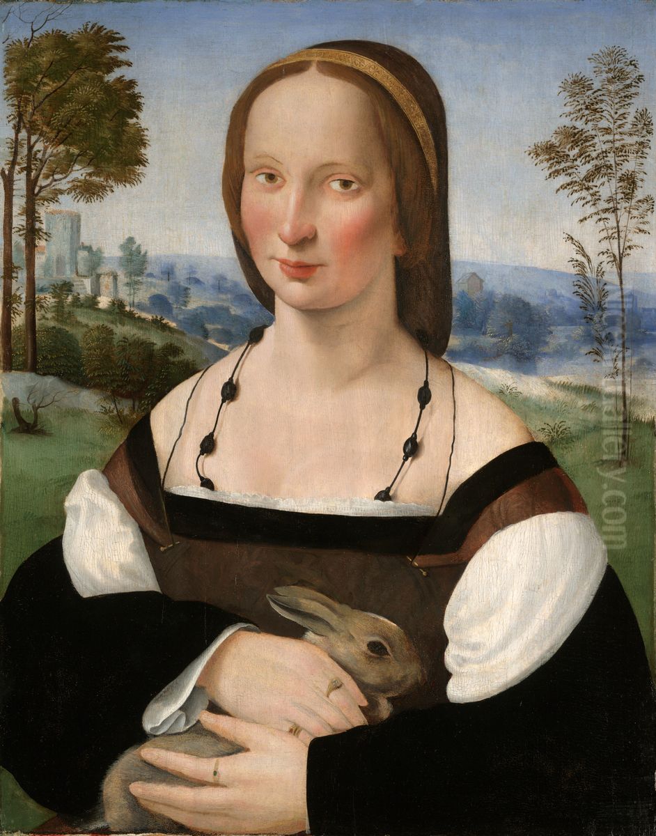 Portrait of a Lady with a Rabbit Oil Painting by Ridolfo del Ghirlandaio