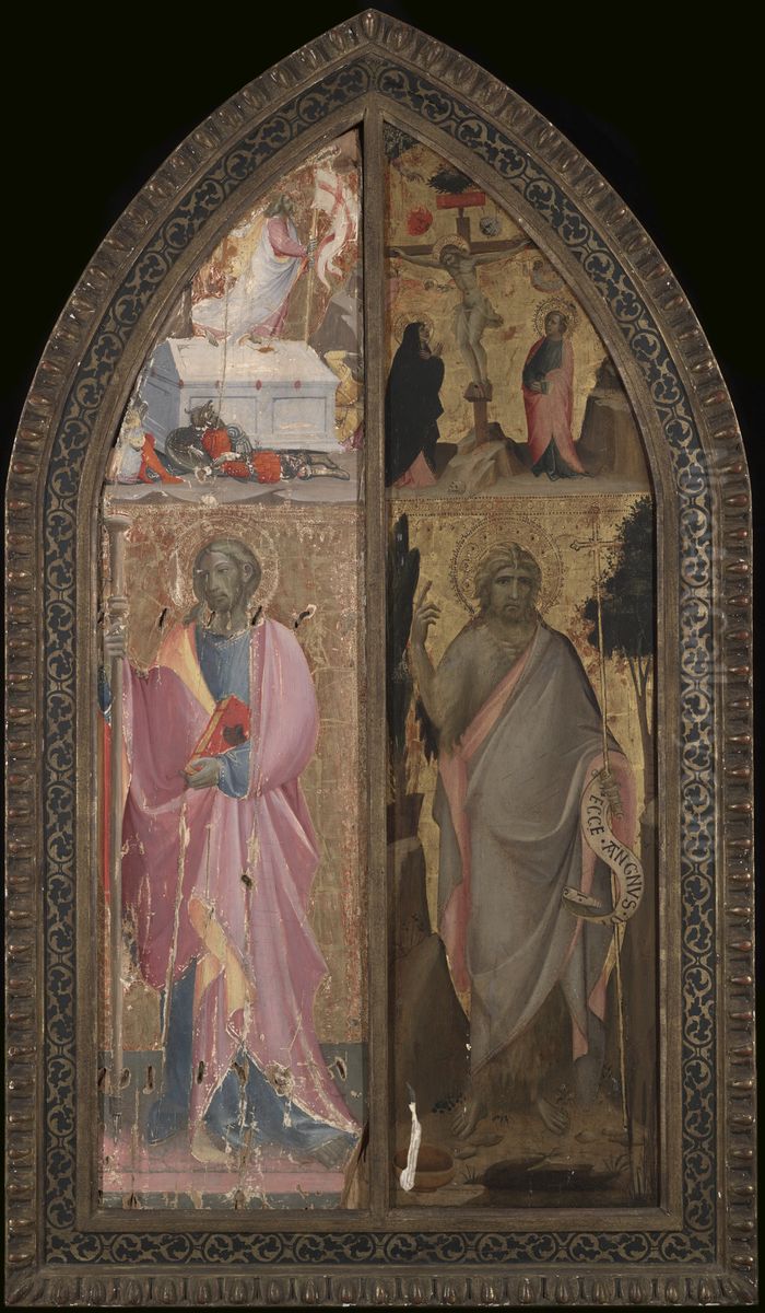 Saint James Major and Resurrection, Saint John the Baptist and Crucifixion Oil Painting by Giovanni dal Ponte