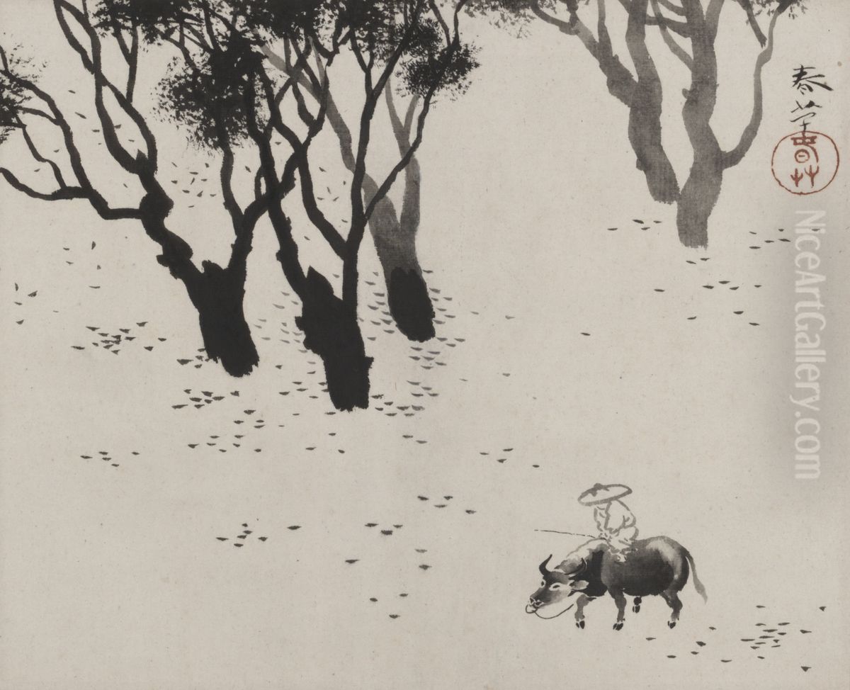 Herd Boy Oil Painting by Hishida Shunso