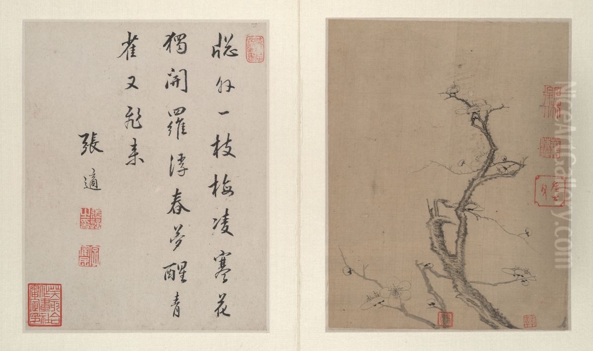 Album of six leaves, Plum Blossoms and Flowers Oil Painting by Jin Junming