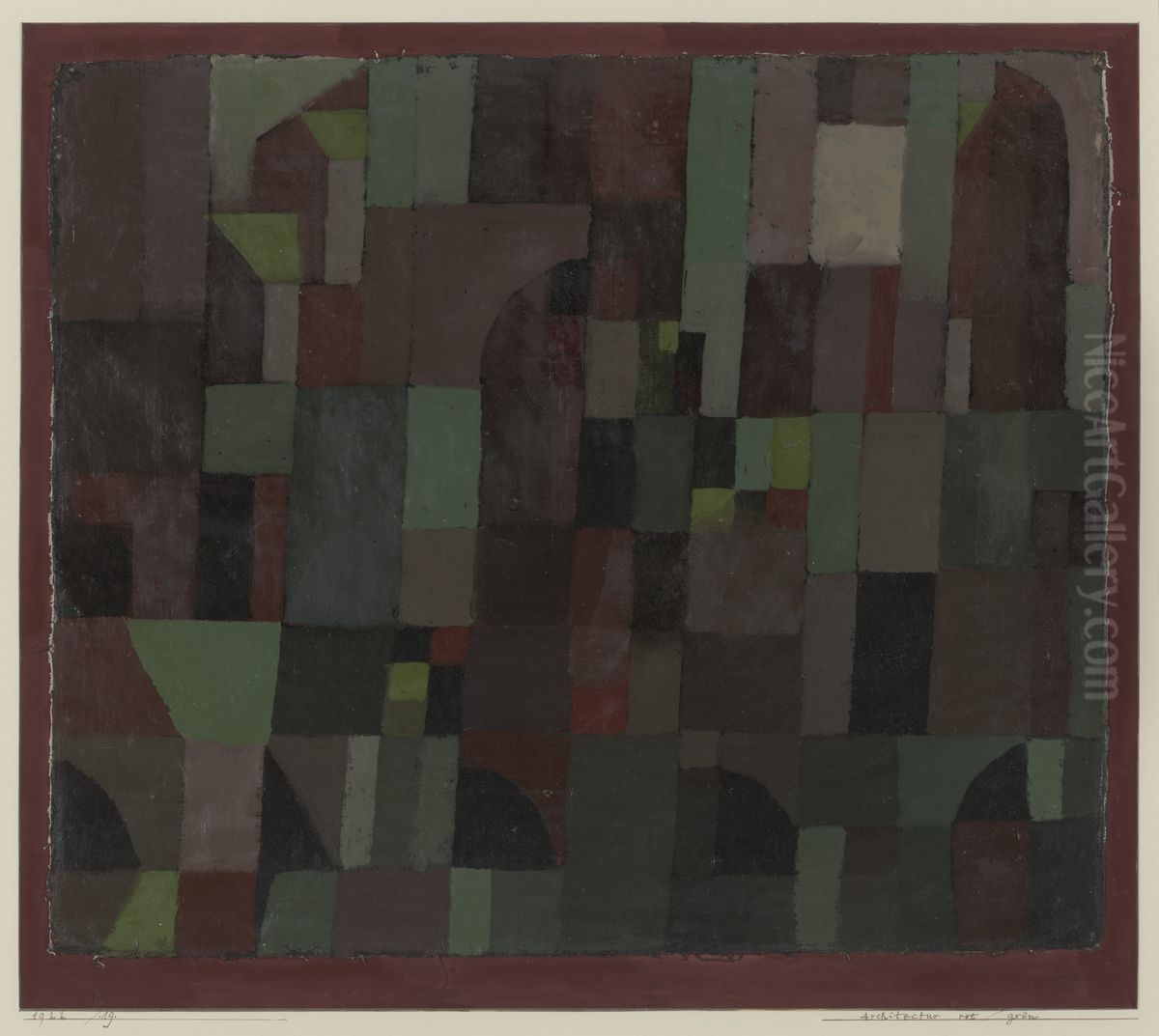 Red/Green Architecture (yellow/violet gradation) Oil Painting by Paul Klee