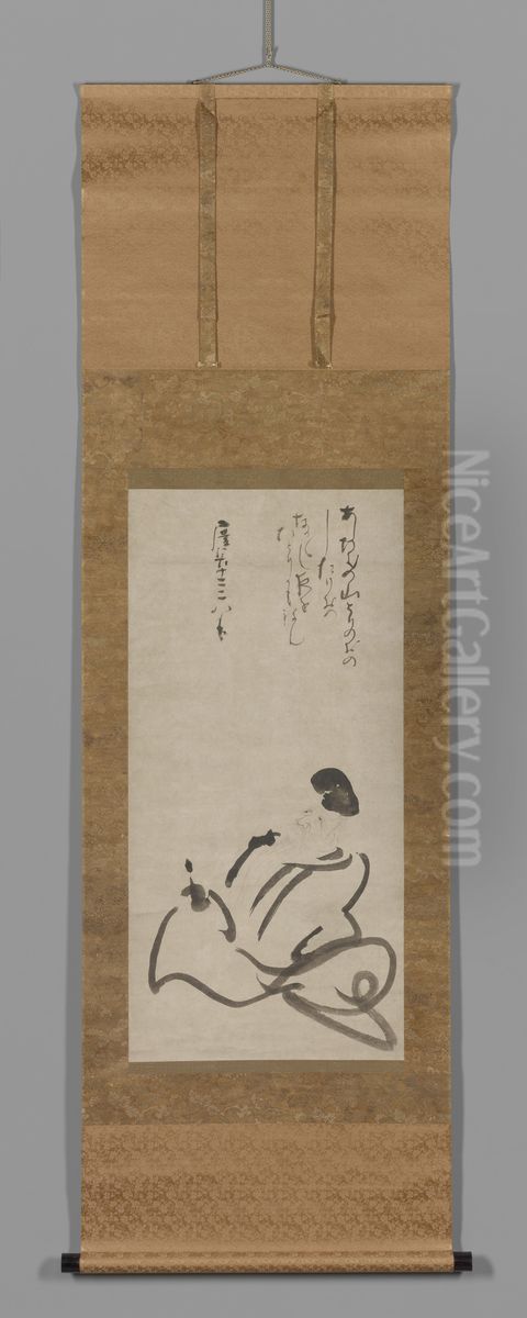 The Poet Hitomaro Oil Painting by Konoe Nobutada