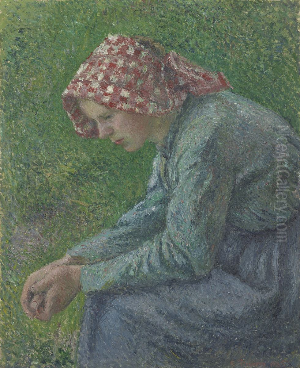 A Seated Peasant Woman Oil Painting by Camille Pissarro