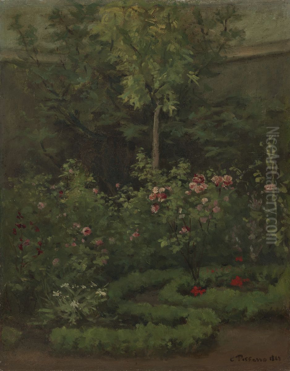 A Rose Garden Oil Painting by Camille Pissarro