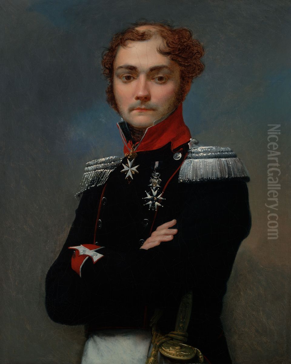 Portrait of Charles-Louis Regnault, an Officer from the Napoleonic War Oil Painting by Jean-Baptiste Regnault