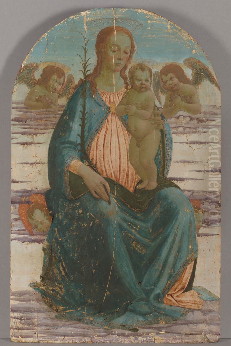 Virgin and Child with Angels Seated on Cloud Oil Painting by Jacopo da Sellaio