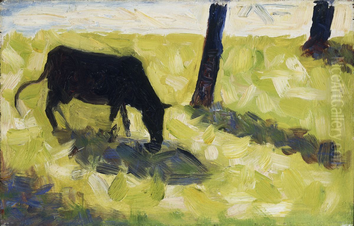 Black Cow in a Meadow Oil Painting by Georges Seurat