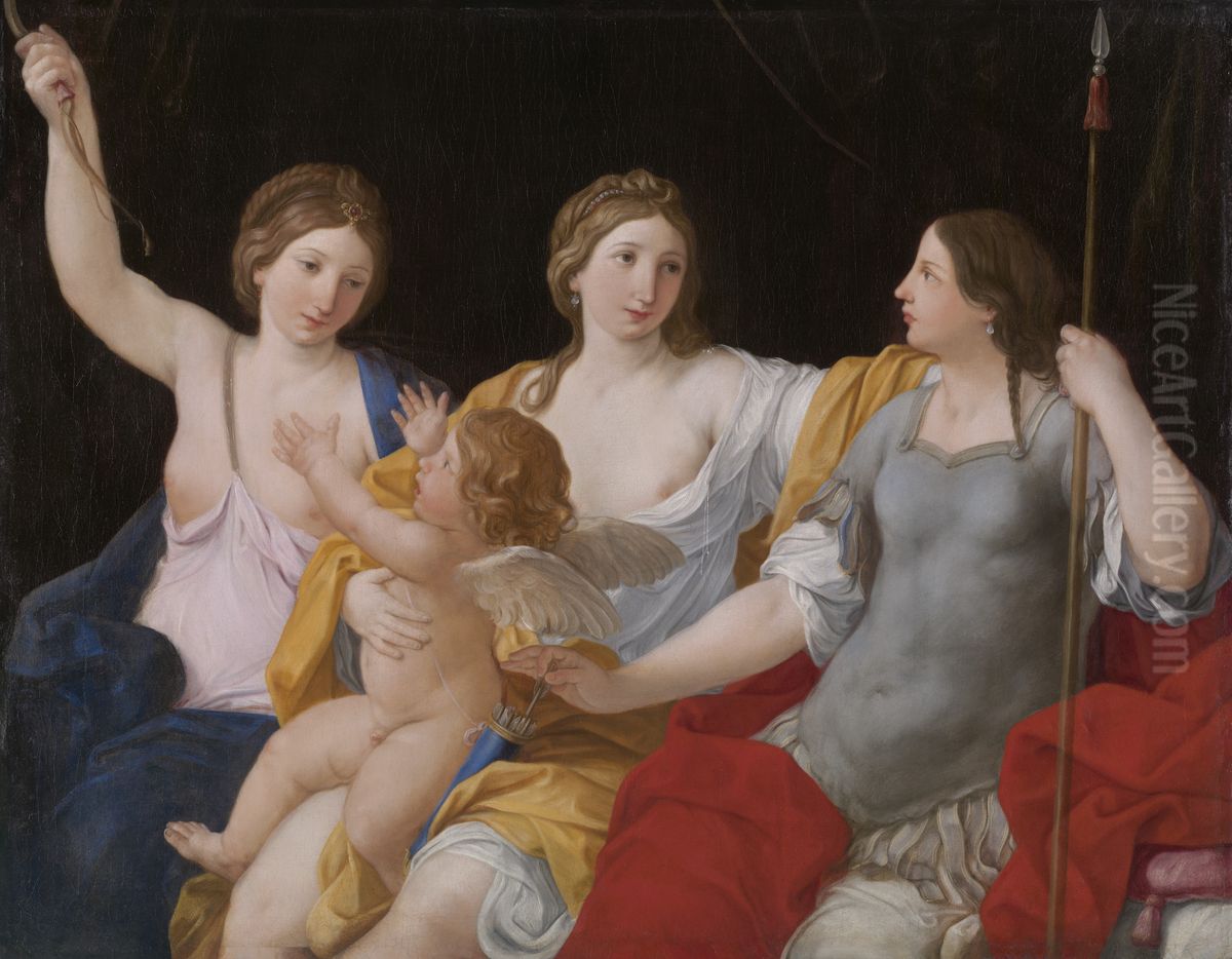 Venus, Juno, and Minerva, with Cupid Oil Painting by Giovanni Andrea Sirani
