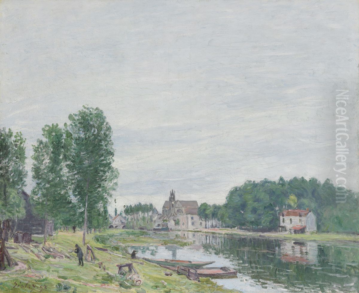The Matrat Boatyard, Moret-Sur-Loing, Rainy Weather Oil Painting by Alfred Sisley