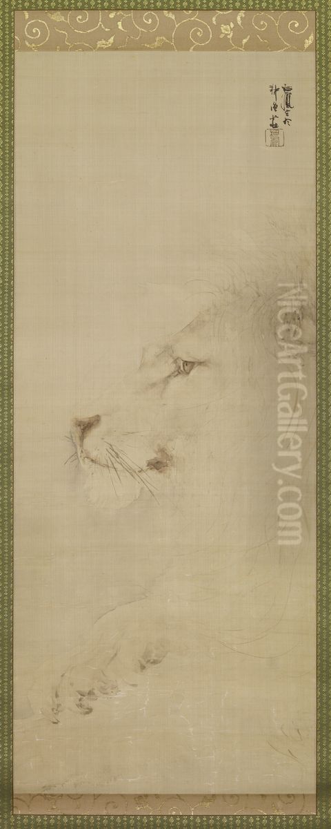 Head of a Lion Oil Painting by Takeuchi Seiho