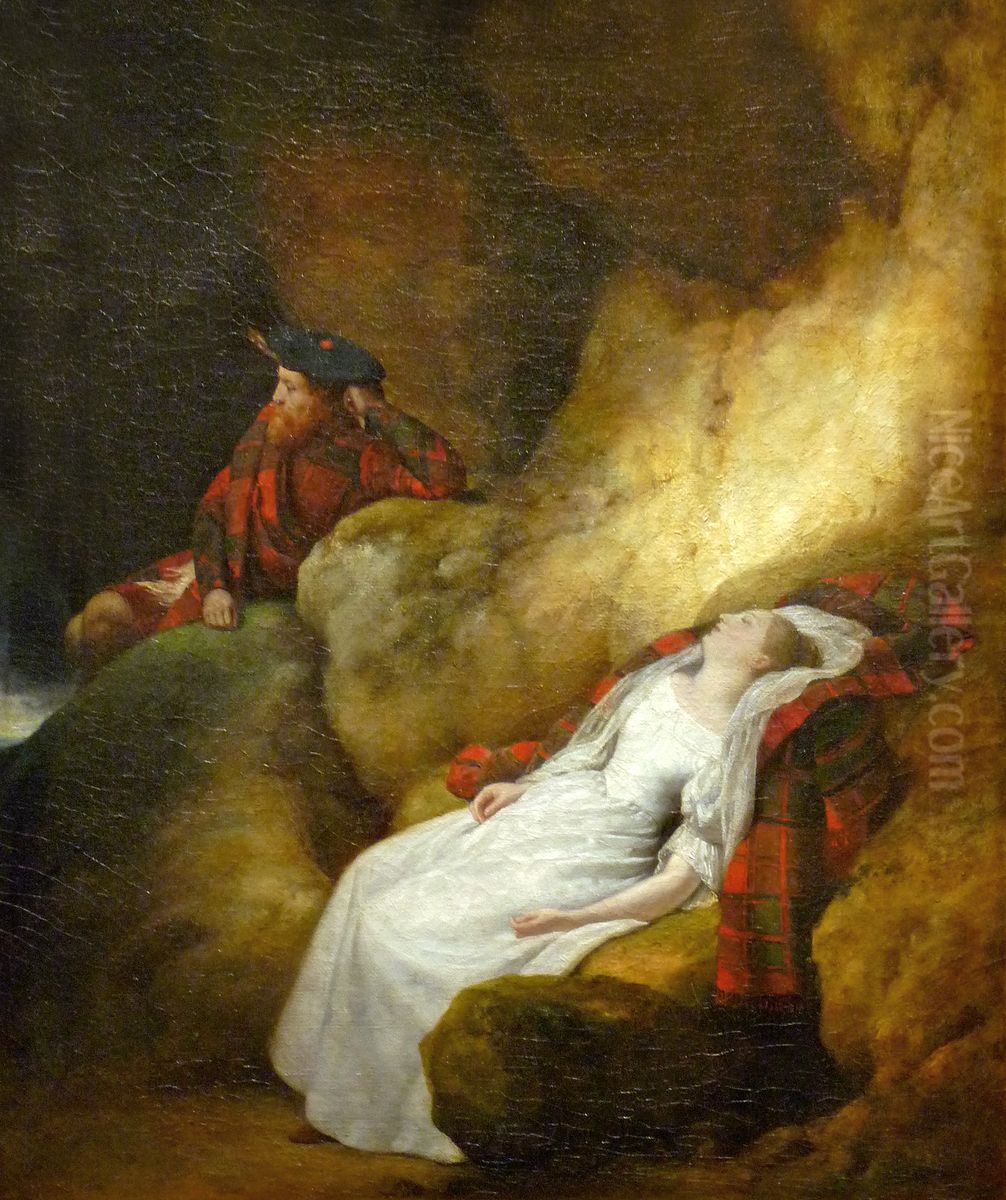 Miss Wardour and Sir Arthur prisoners of the waves Oil Painting by Charles Claude Delaye