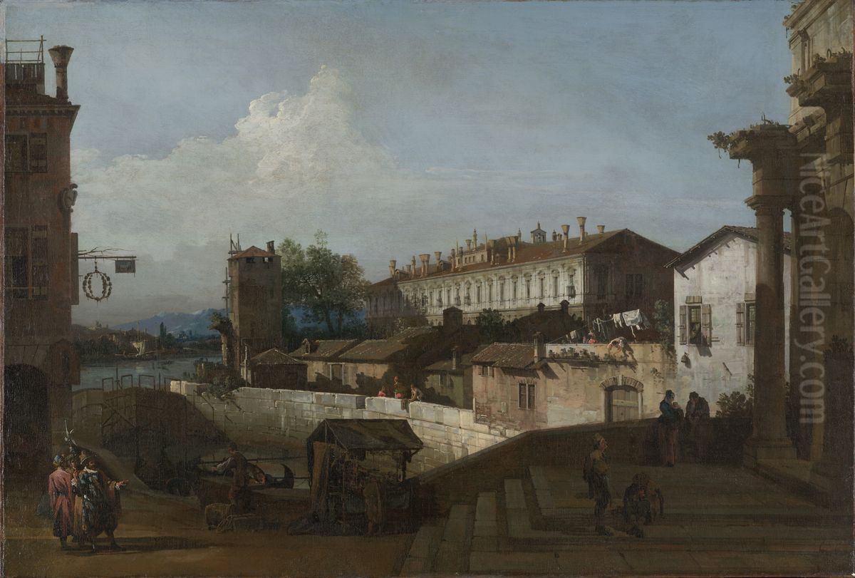 The Lock at Dolo Oil Painting by Bernardo Bellotto
