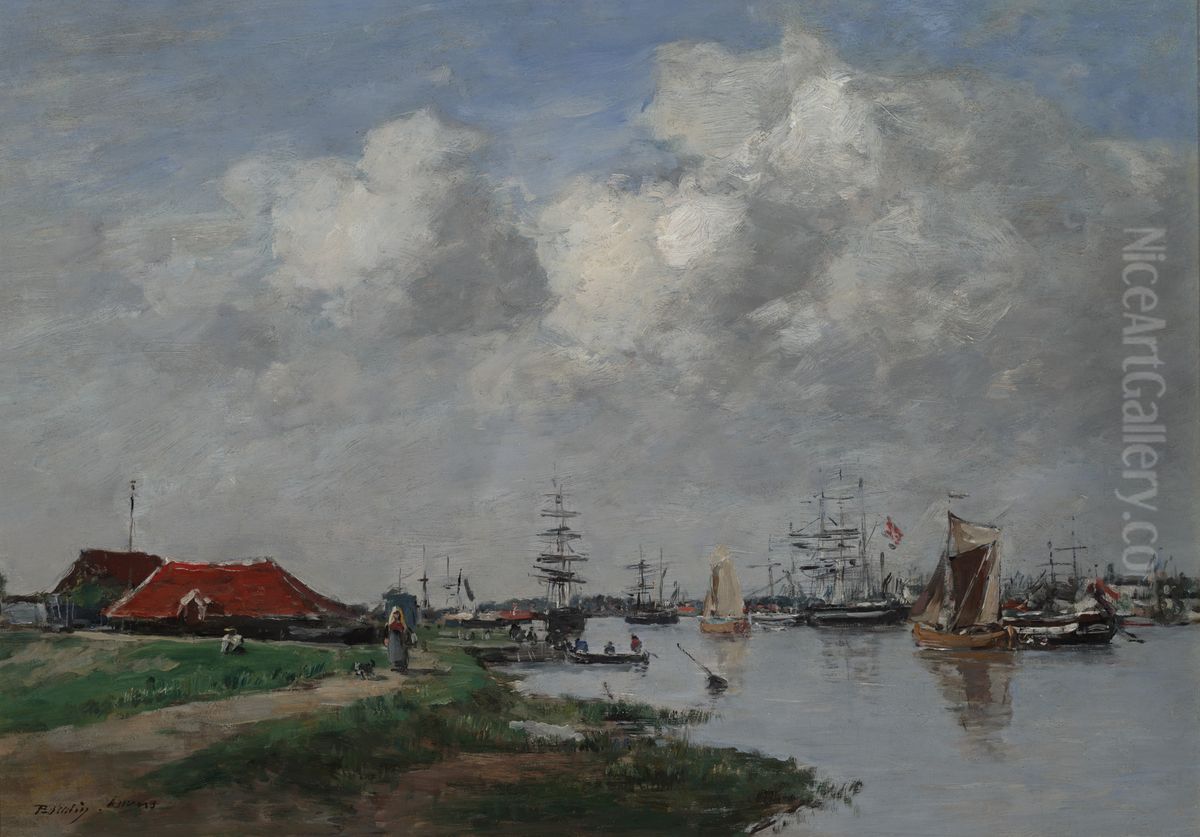 The Escaut River in Antwerp Oil Painting by Eugene Louis Boudin