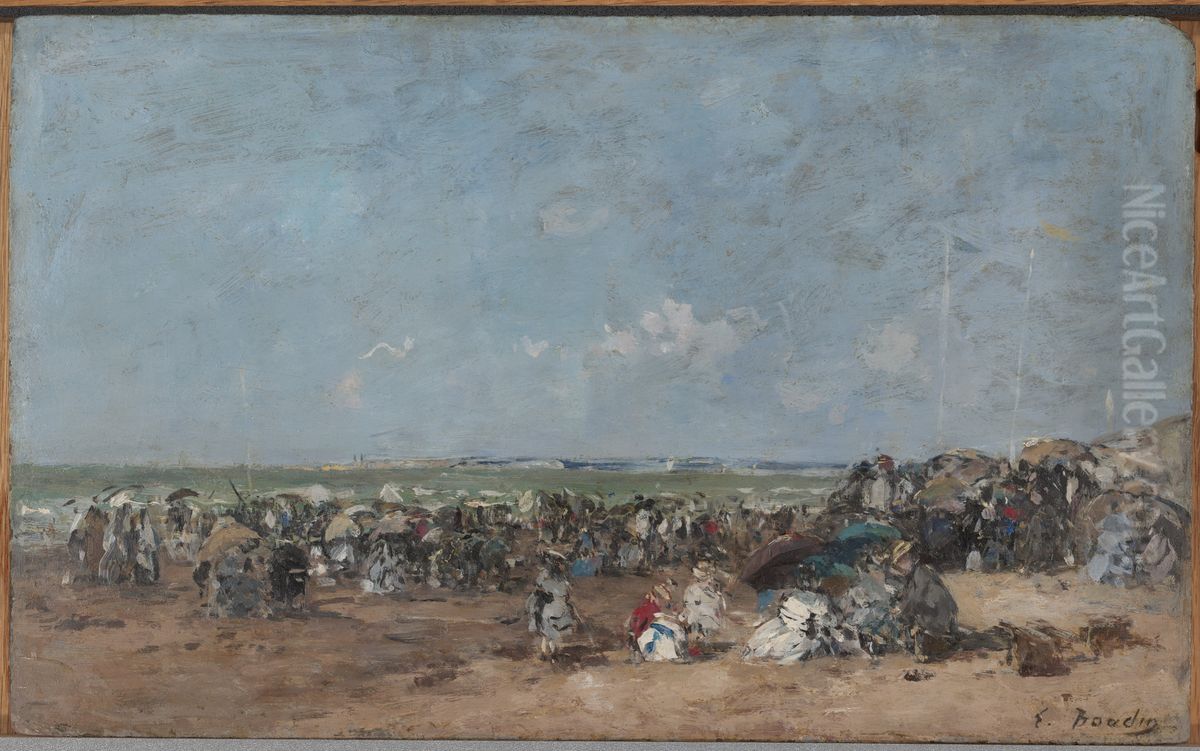 Beach Scene in Trouville Oil Painting by Eugene Louis Boudin