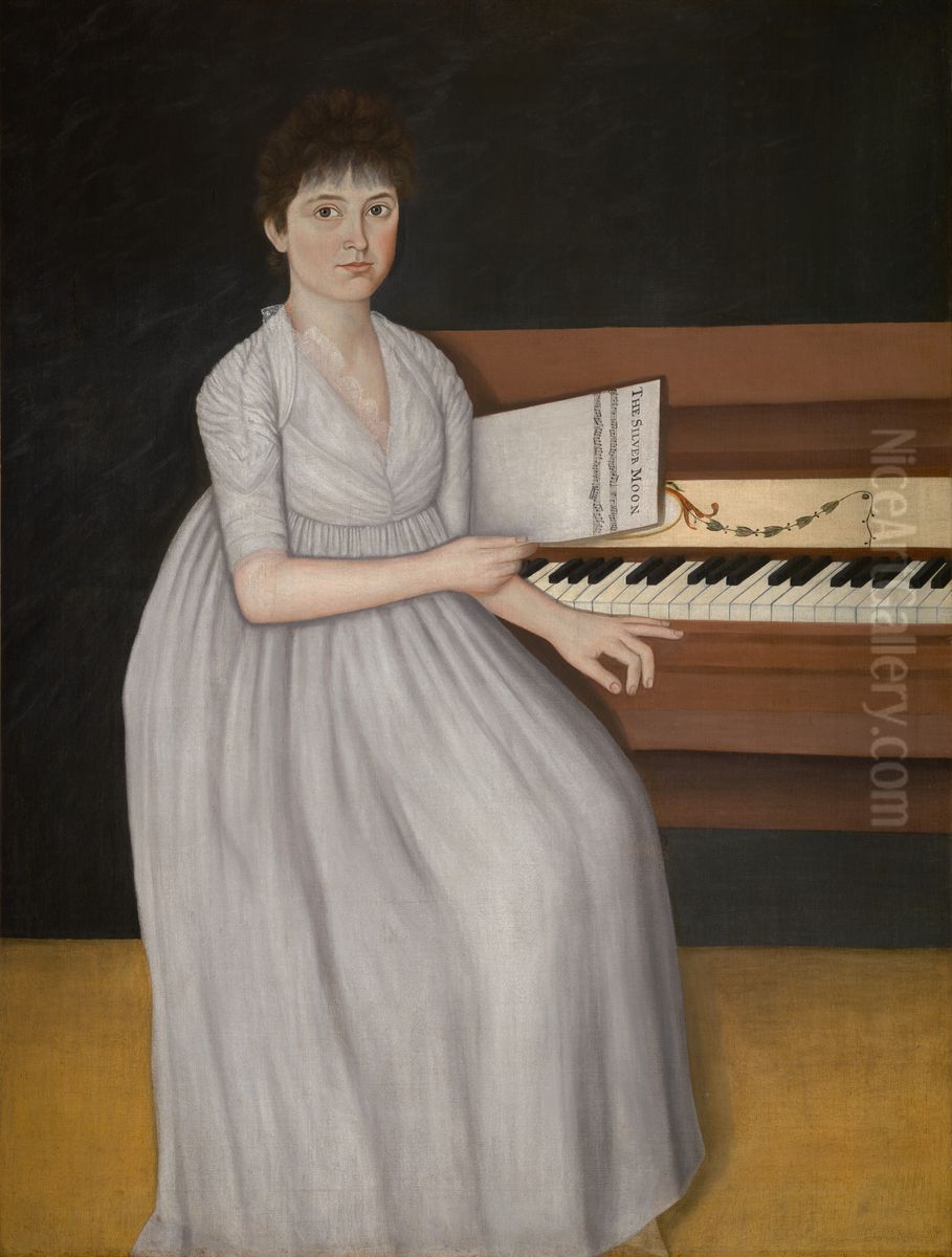 Portrait of Sarah Prince (also known as Silver Moon or Girl at the Pianoforte) Oil Painting by John Brewster, Jr.