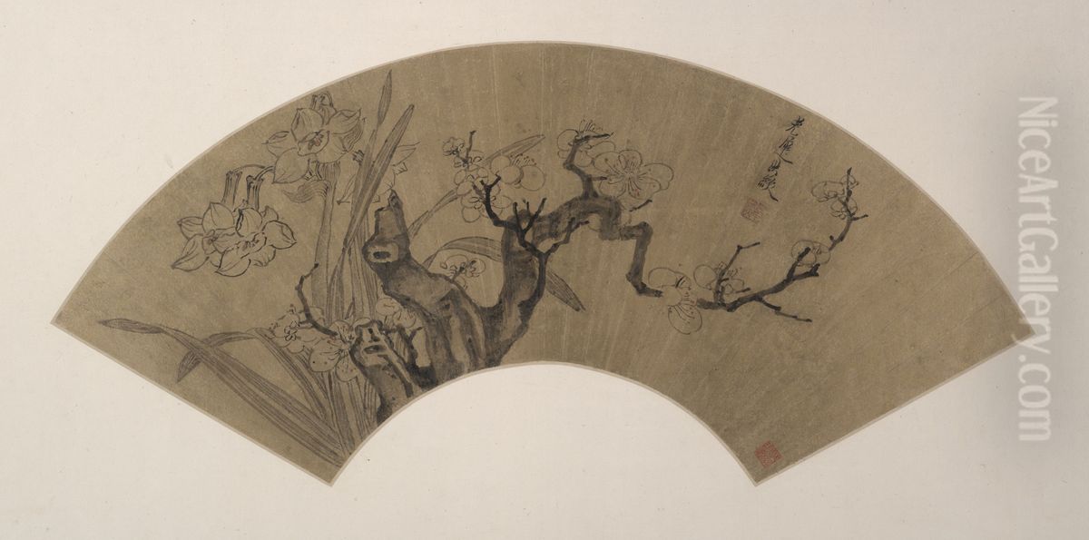 Plum Blossoms and Narcissus Oil Painting by Chen Hongshou