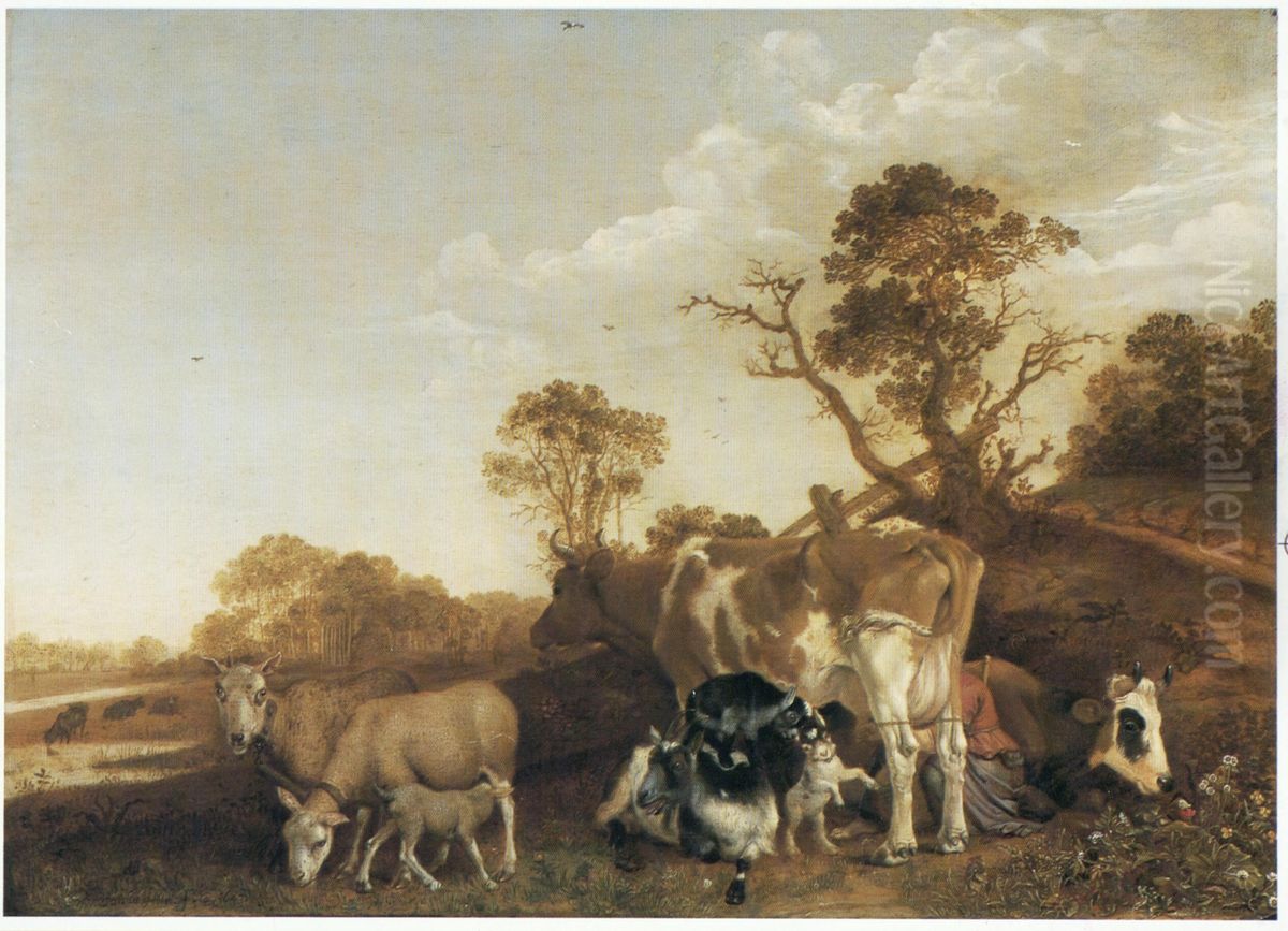 Cattle with a Milkmaid Oil Painting by Paulus Potter