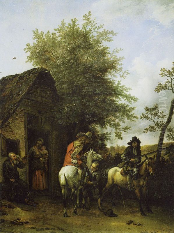 Hunters near an Inn Oil Painting by Paulus Potter
