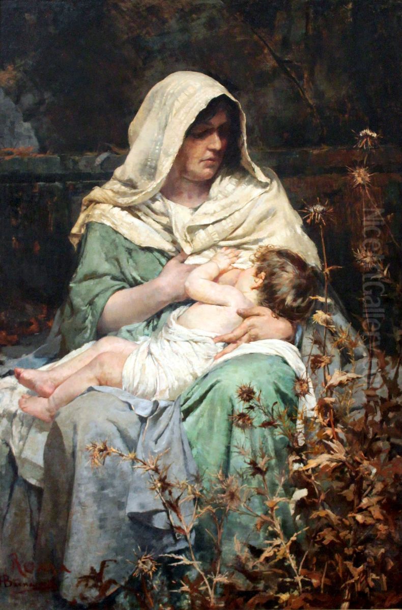 Motherhood Oil Painting by Henrique Bernardelli
