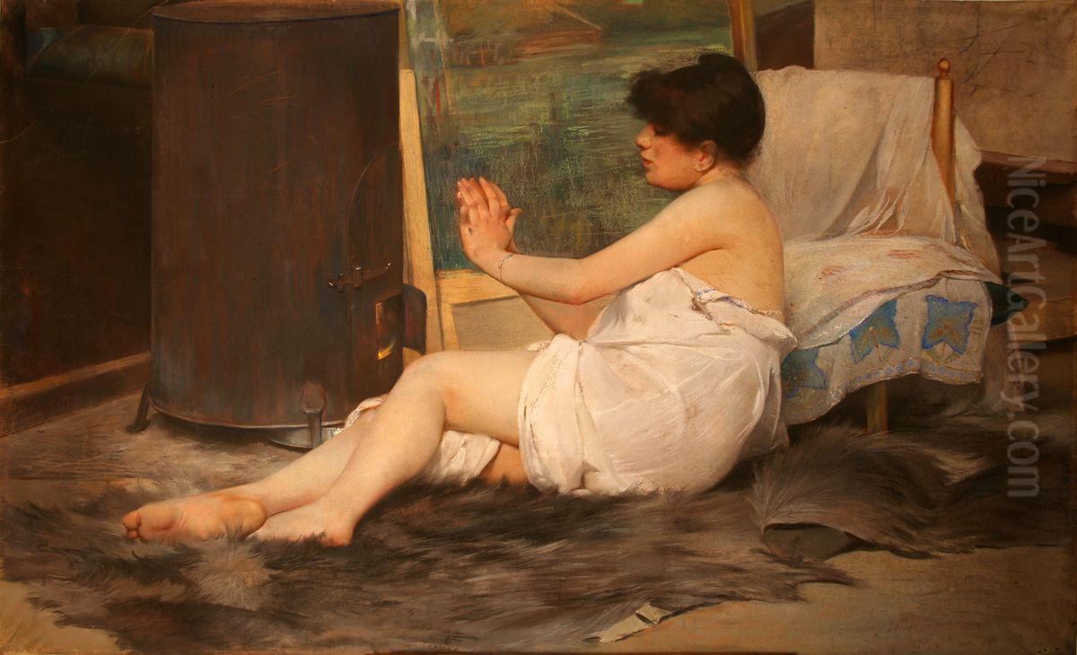 Model at rest Oil Painting by Henrique Bernardelli