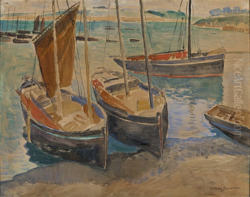Port with ships in Brittany Oil Painting by Gerrit Willem Van Blaaderen