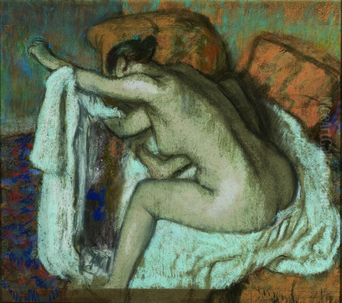 Mulher Enxugando o Braco Esquerdo (Apos o Banho) Oil Painting by Edgar Degas