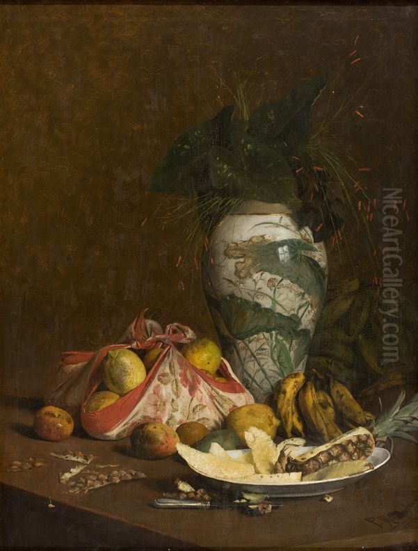 Natureza-Morta com Vaso e Frutas Oil Painting by Pedro Alexandrino Borges