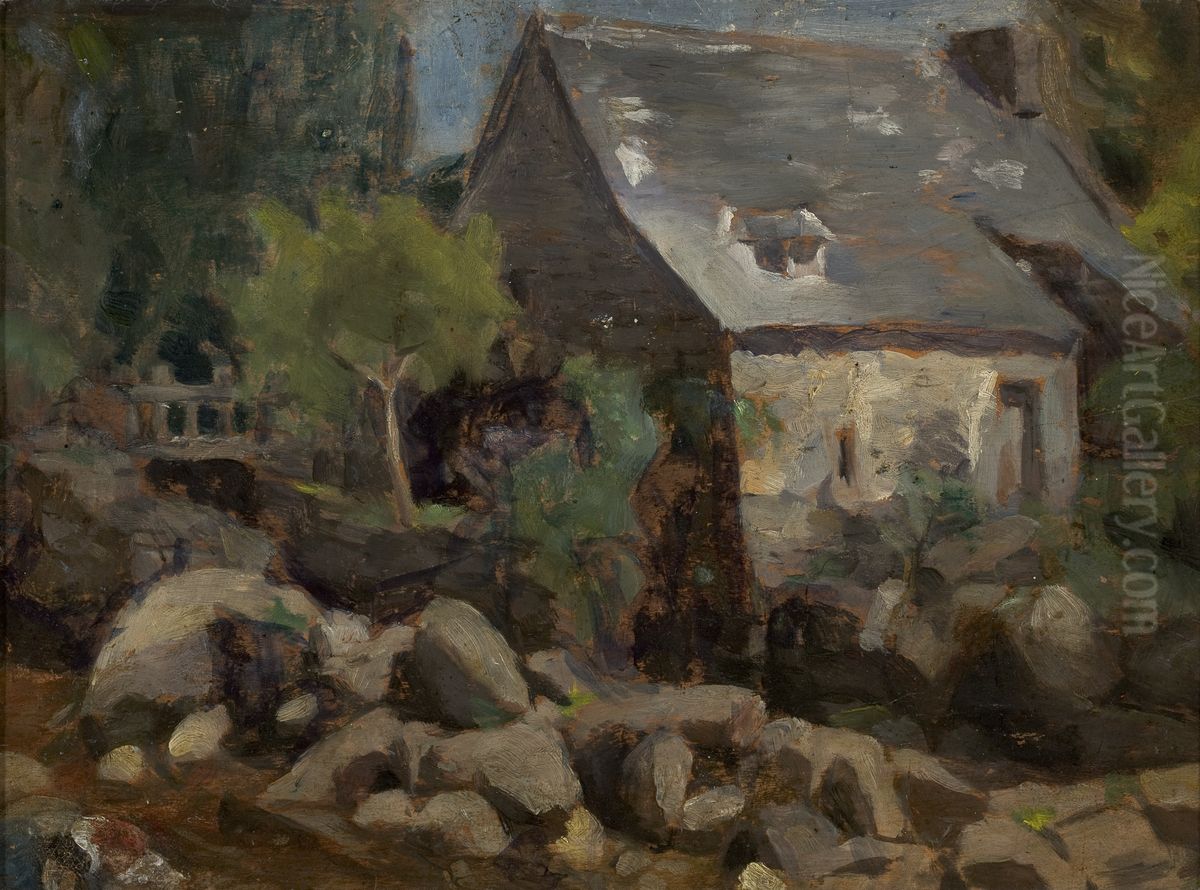 Paisagem Rustica com Ponte e Casas Oil Painting by Jose Ferraz De Almeida Junior